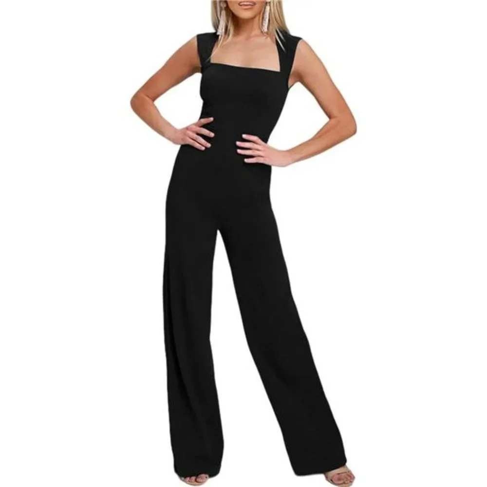 Gilli Adelaine Cap Sleeve Jumpsuit Black Square Neck Wide Leg S New With Tags